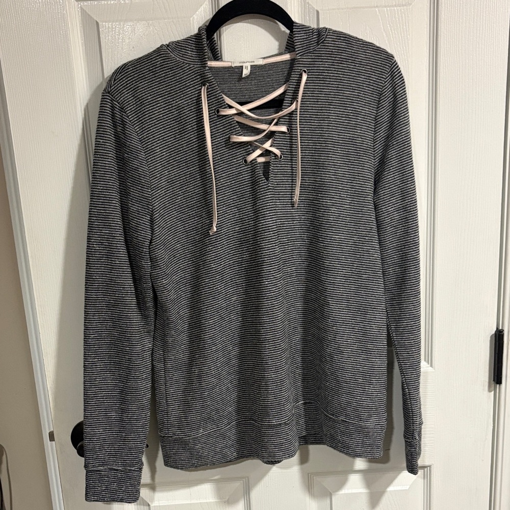Maurices Black and White Striped Lace-Up Hoodie